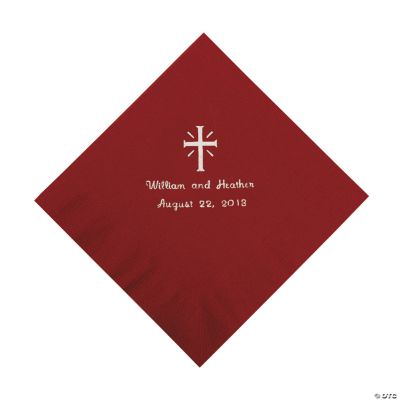 Personalized Silver Cross Luncheon Napkins - Burgundy