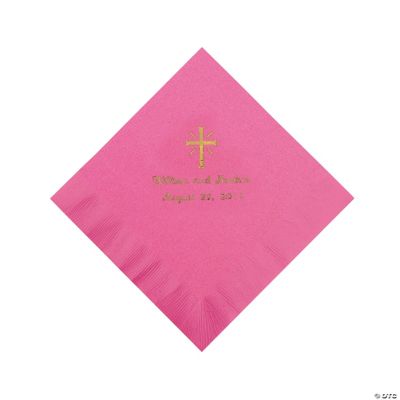 Personalized Gold Cross Luncheon Napkins - Candy Pink