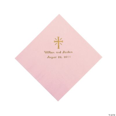 Personalized Silver Cross Luncheon Napkins - Pink