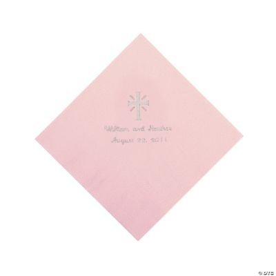 Personalized Silver Cross Luncheon Napkins - Pink