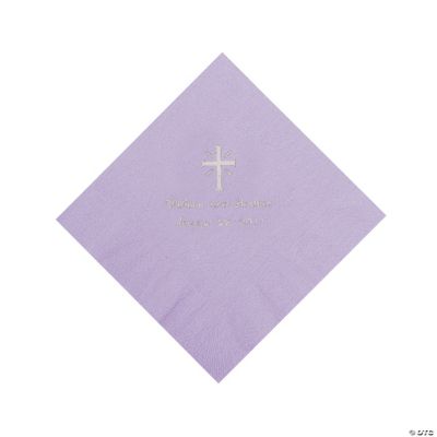 Personalized Silver Cross Beverage Napkins - Lilac