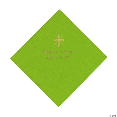 Personalized Gold Cross Beverage Napkins - Lime Green