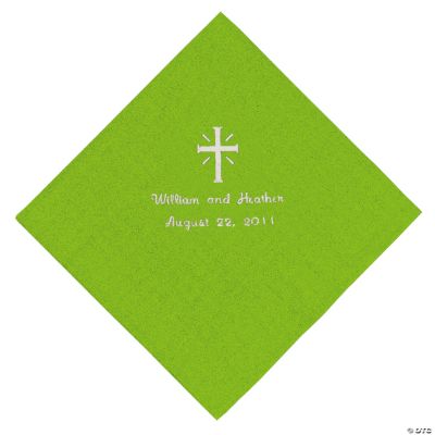 Personalized Silver Cross Beverage Napkins - Lime Green
