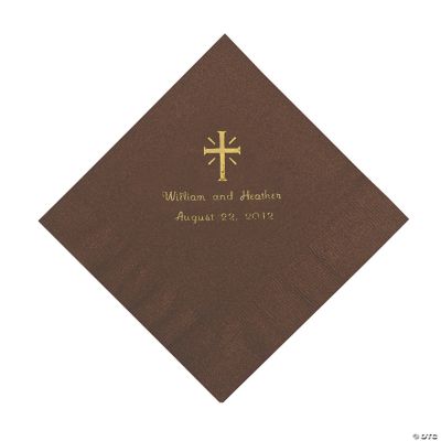 Personalized Gold Cross Beverage Napkins - Chocolate