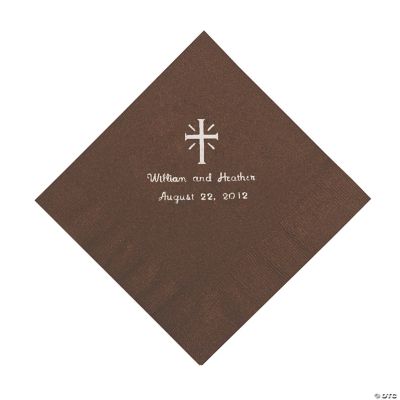 Personalized Silver Cross Beverage Napkins - Chocolate