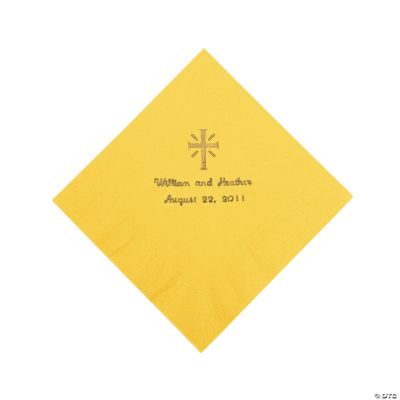 Personalized Gold Cross Beverage Napkins - Yellow
