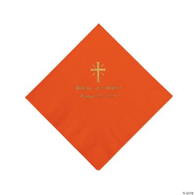 Personalized Gold Cross Beverage Napkins - Orange