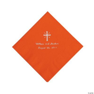 Personalized Silver Cross Beverage Napkins - Orange