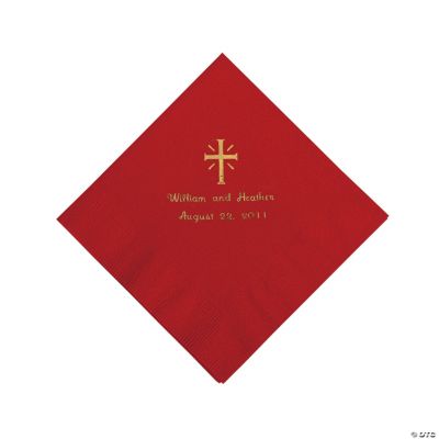 Personalized Gold Cross Beverage Napkins - Red