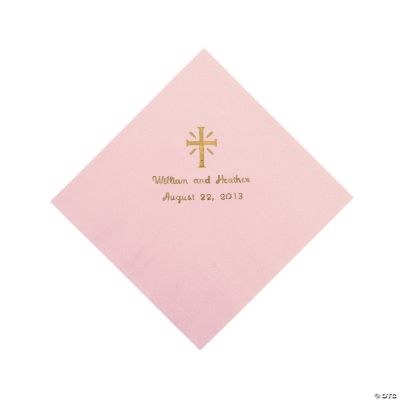 Personalized Gold Cross Beverage Napkins - Pink