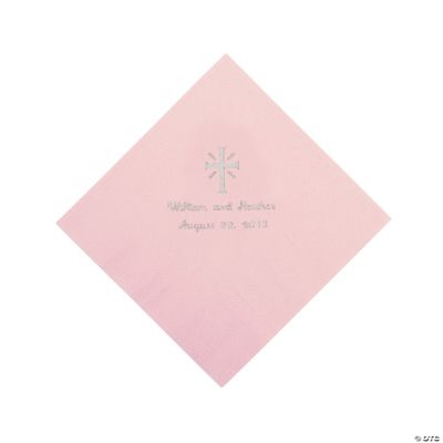 Personalized Silver Cross Beverage Napkins - Pink
