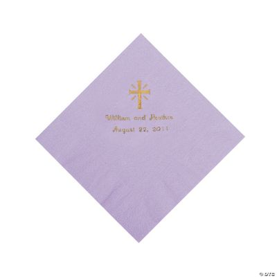 Personalized Gold Cross Luncheon Napkins - Lilac