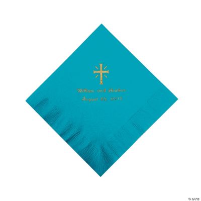 Personalized Gold Cross Luncheon Napkins - Turquoise