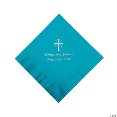 Personalized Silver Cross Luncheon Napkins - Turquoise
