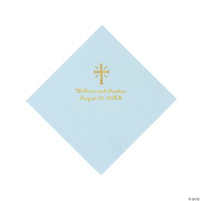 Personalized Gold Cross Luncheon Napkins - Light Blue