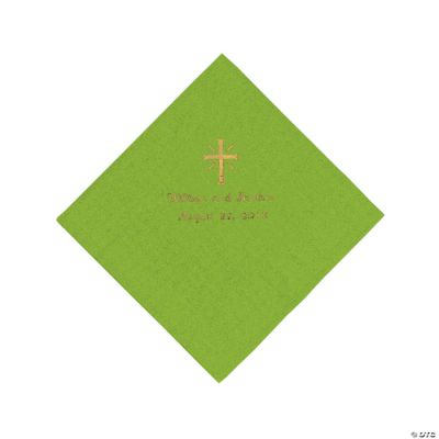 Personalized Gold Cross Luncheon Napkins - Lime Green