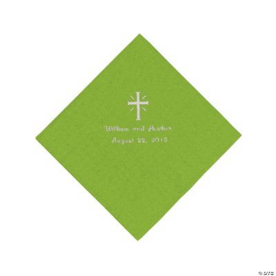 Personalized Silver Cross Luncheon Napkins - Lime Green