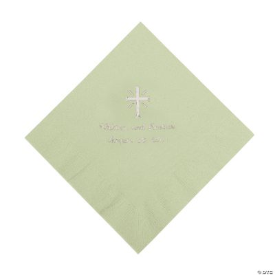 Personalized Silver Cross Luncheon Napkins - Sage Green