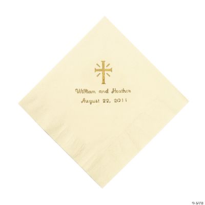 Personalized Gold Cross Luncheon Napkins - Ivory