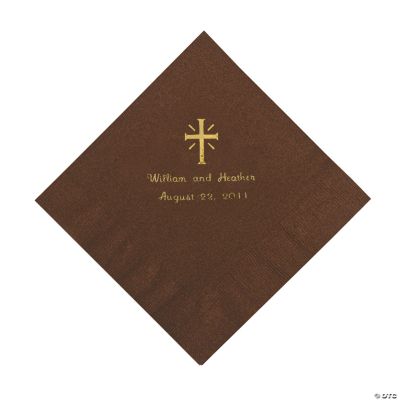 Personalized Gold Cross Luncheon Napkins - Chocolate