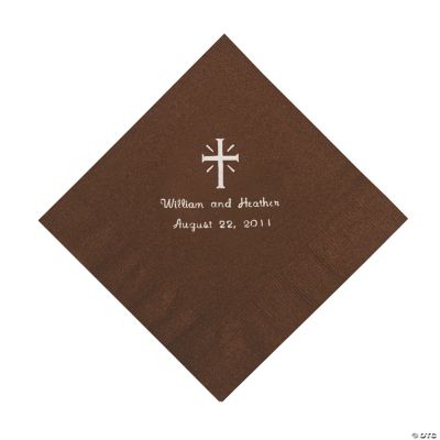 Personalized Silver Cross Luncheon Napkins - Chocolate