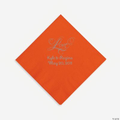 Personalized Silver “Love” Beverage Napkins - Orange