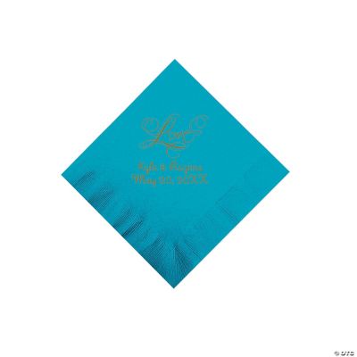 Personalized Gold “Love” Beverage Napkins - Turquoise
