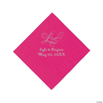 Personalized Silver “Love” Luncheon Napkins - Hot Pink