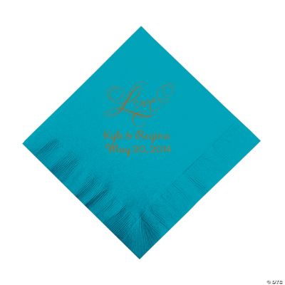 Personalized Gold “Love” Luncheon Napkins - Turquoise