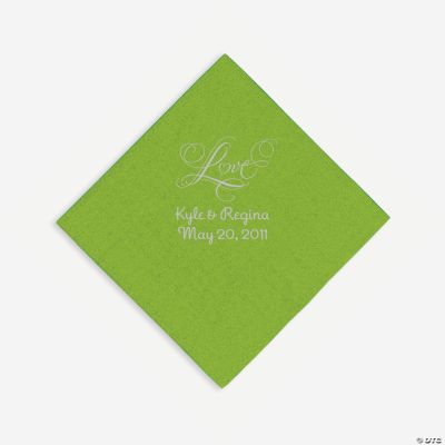 Personalized Silver “Love” Luncheon Napkins - Lime Green