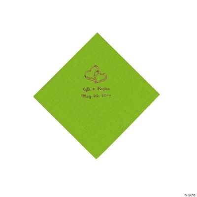 Personalized Gold Two Hearts Beverage Napkins - Lime Green