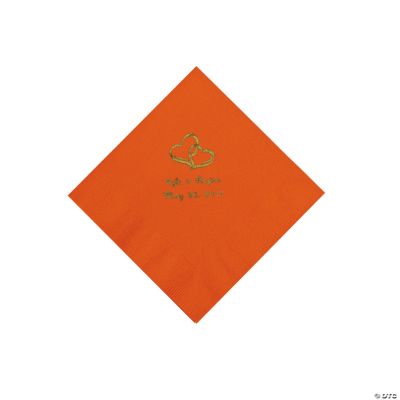 Personalized Gold Two Hearts Beverage Napkins - Orange