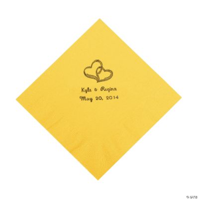 Personalized Gold Two Hearts Luncheon Napkins - Yellow