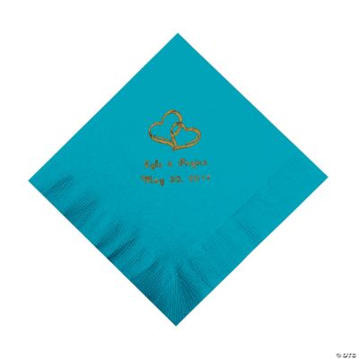 Personalized Gold Two Hearts Luncheon Napkins - Turquoise