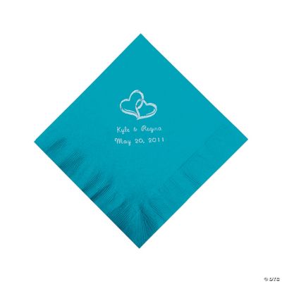 Personalized Silver Two Hearts Luncheon Napkins - Turquoise