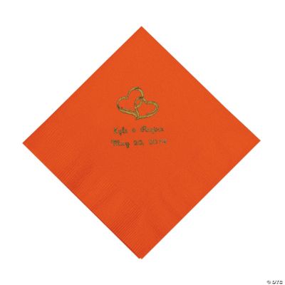 Personalized Gold Two Hearts Luncheon Napkins - Orange