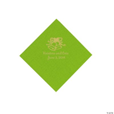 Personalized Gold Wedding Bell Beverage Napkins - Lime Green