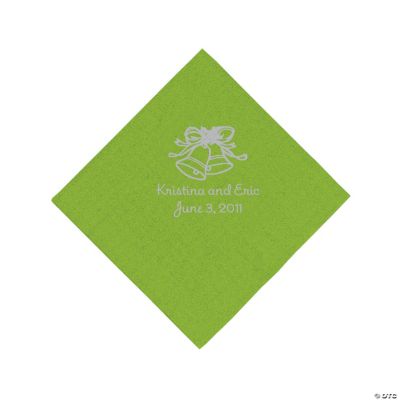 Personalized Silver Wedding Bell Beverage Napkins - Lime Green
