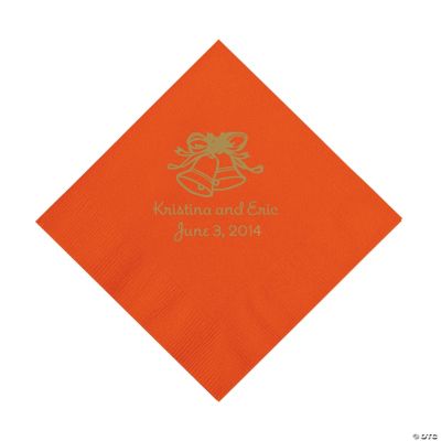 Personalized Gold Wedding Bell Luncheon Napkins - Orange