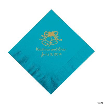 Personalized Gold Wedding Bell Luncheon Napkins - Turquoise