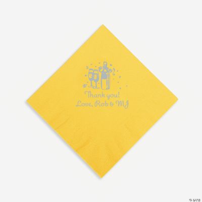 Personalized Silver Champagne Beverage Napkins - Yellow