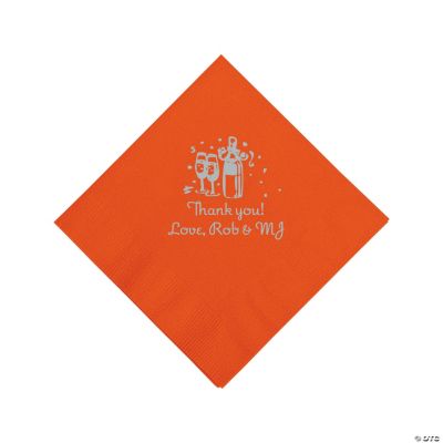Personalized Silver Champagne Beverage Napkins - Orange