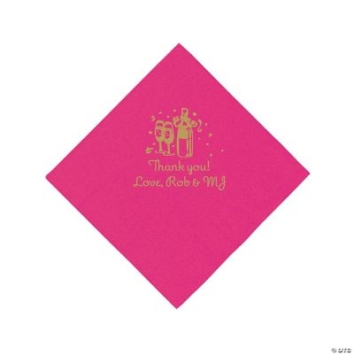 Personalized Gold Champagne Beverage Napkins - Hot Pink