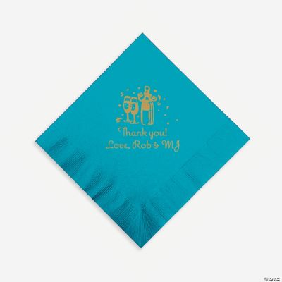 Personalized Gold Champagne Beverage Napkins - Turquoise