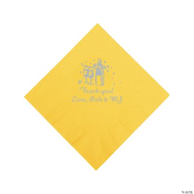 Personalized Silver Champagne Luncheon Napkins - Yellow