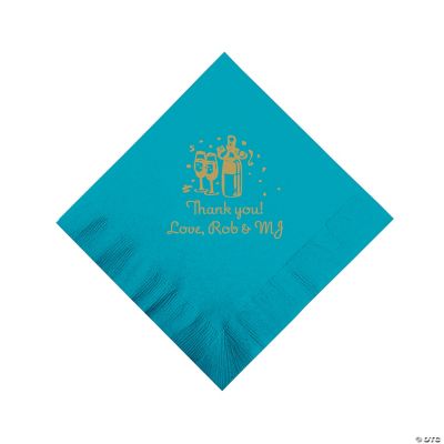 Personalized Gold Champagne Luncheon Napkins - Turquoise