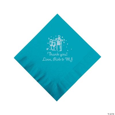Personalized Silver Champagne Luncheon Napkins - Turquoise