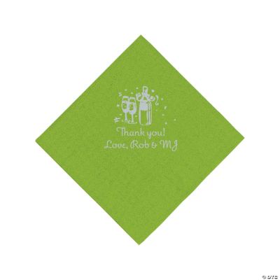 Personalized Silver Champagne Luncheon Napkins - Lime Green
