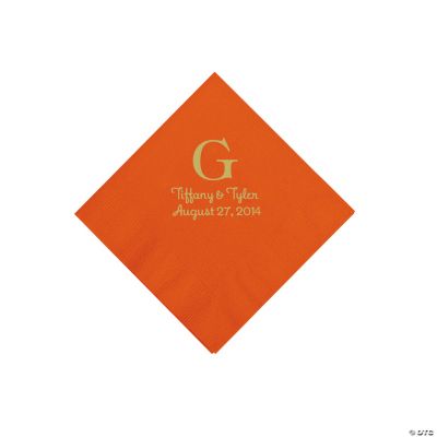 Personalized Gold Monogram Beverage Napkins - Orange