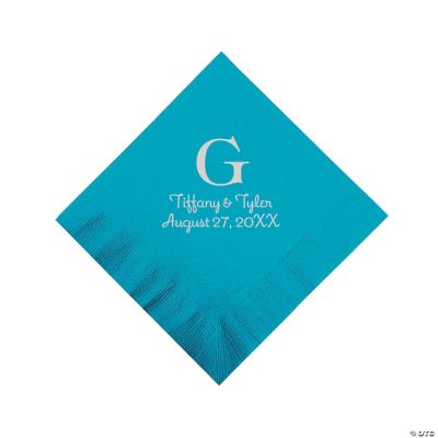 Personalized Silver Monogram Beverage Napkins - Turquoise